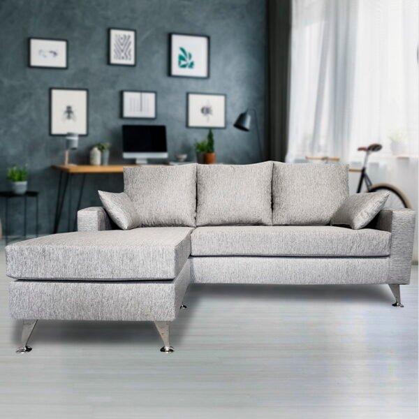 sofa familiar esquinero reversible de diseño moderno con patas cromadas para decorar livings modernos